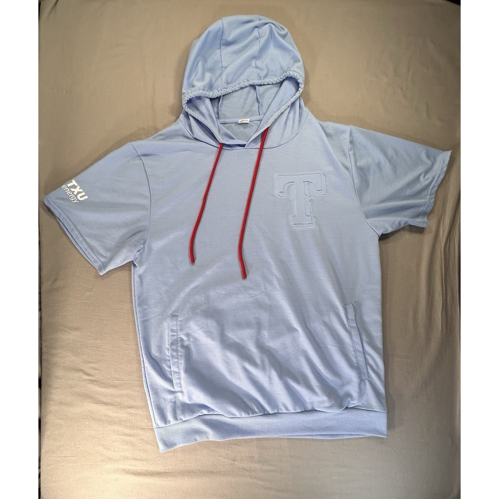 Texas Rangers Short Sleeve Powder Blue Hoodie Mens XL Promo Baseball MLB